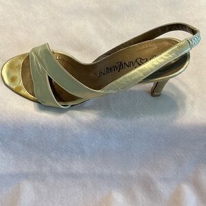 YSL Sling Back 3” Metallic Gold Heels Sz 7